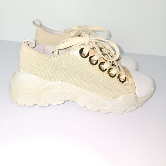 Lola Cruz Gold Mesh, Satin, Leather Chunky Heel Sneakers, Sz 36 - Picture 7 of 10